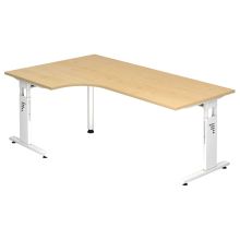 MEGA 82 W | Schreibtisch - Holz C-Fuß Silber 200 x 120 höhenverstellbar Ahorn/Weiß