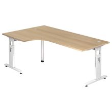 MEGA 82 W | Schreibtisch - Holz C-Fuß Silber 200 x 120 höhenverstellbar Eiche/Weiß
