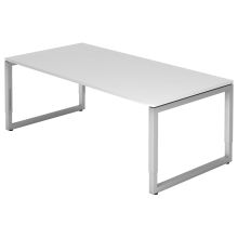 REGO 2E S | Schreibtisch - 200 x 100 höhenverstellbar Weiß/Silber
