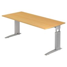 UNDA 19 S | Schreibtisch - 180 x 80 Buche/Silber höhenverstellbar