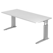 UNDA 19 S | Schreibtisch - 180 x 80 höhenverstellbar Weiß/Silber