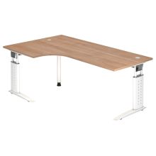 UNDA 82 W | Schreibtisch - 200 x 120 höhenverstellbar Nussbaum/Weiß